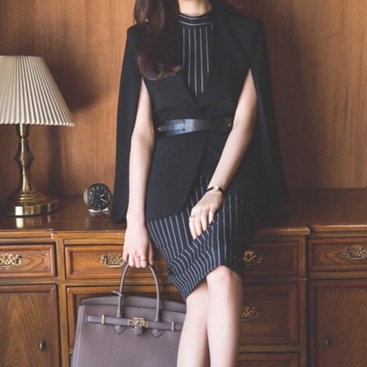 レディース ジャケット ワンピース 上着 2点セット 前開き 膝下 ノースリーブ タイト ベルト ウエストマーク バックスリット ハイウエスト ドッキング かわいい 大人可愛い きれいめ シンプル 8,160円