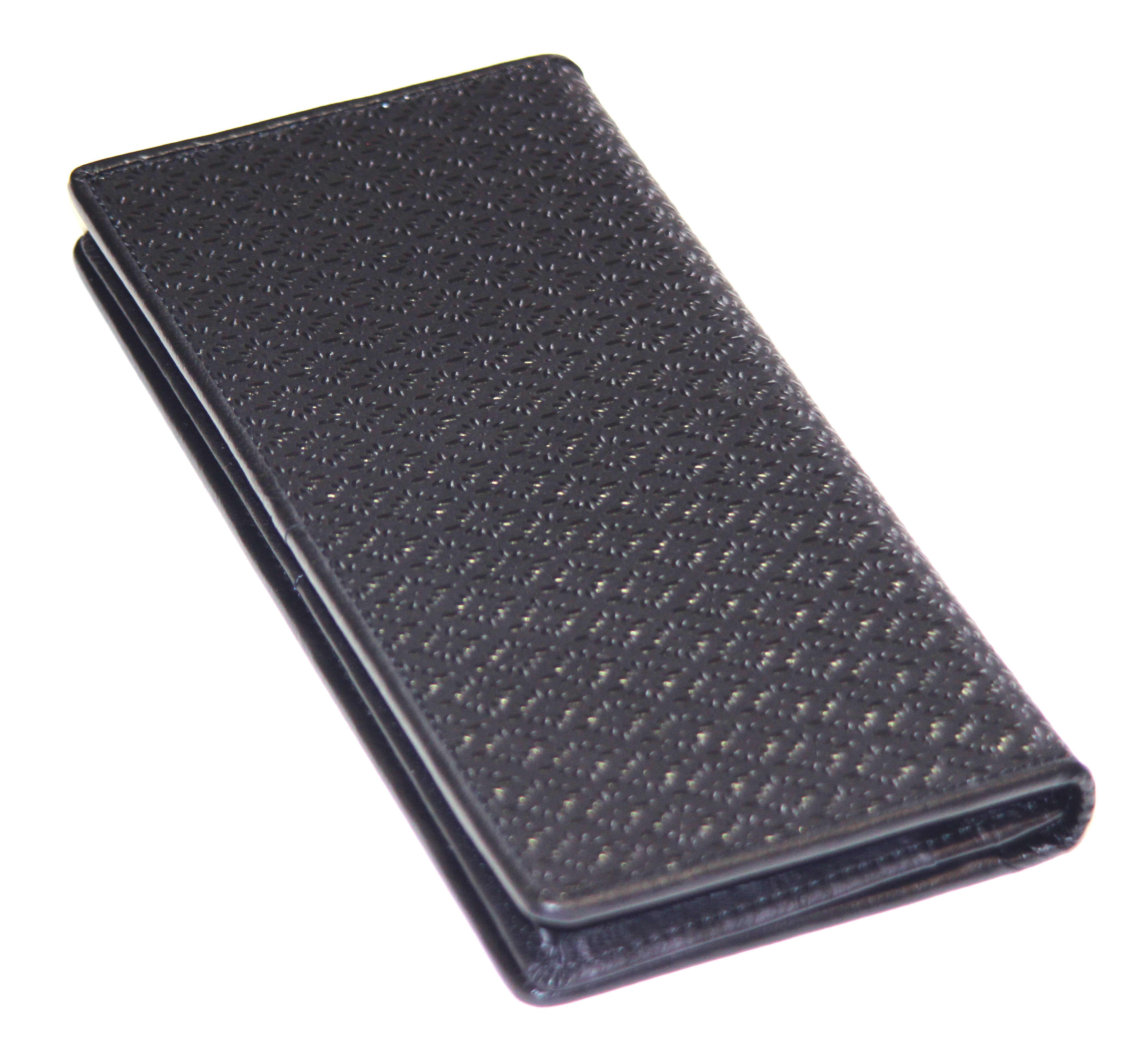 【新規OPEN】【期間限定セール】【激安】【新品未使用】 鹿革漆付け　牛革　菱菊模様柄　印伝　日本製　男女兼用　シンプルロングウォレット　DRS-1000　黒