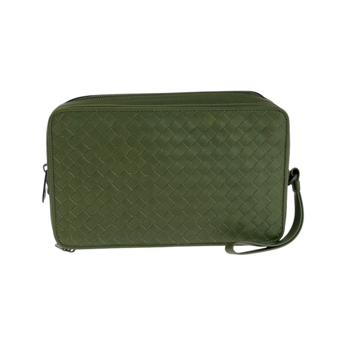 美品 イントレチャート カーキ 緑 グリーン レザー B03042366U セカンドバッグ クラッチバッグ メンズ 504162