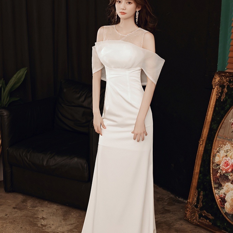 ドレス 衣装 イブニングドレス ロングドレスオフショル オフショルダー 胸元 ロング丈 フィッシュテール タイト バックシャン シースルー ステージドレス 発表会 かわいい 大人可愛い きれいめ