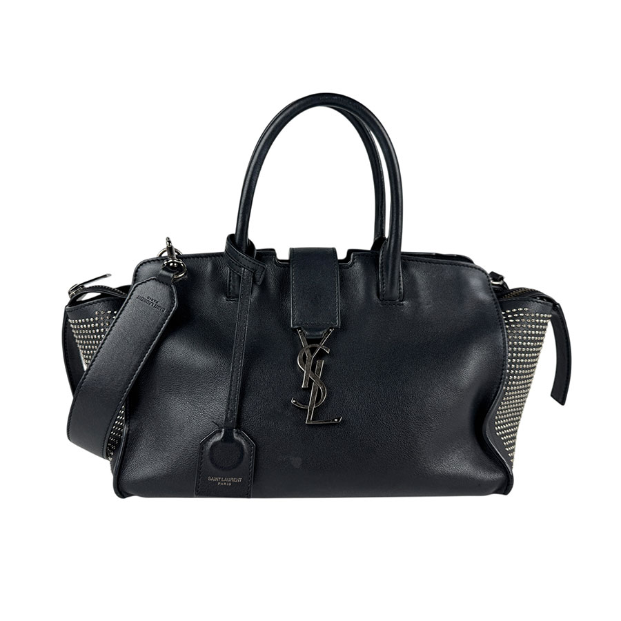 サンローラン SAINT LAURENT ハンドバッグ ショルダーバッグ ダウンタウン カバス レザー/メタル ブラック/シルバー レディース z4872