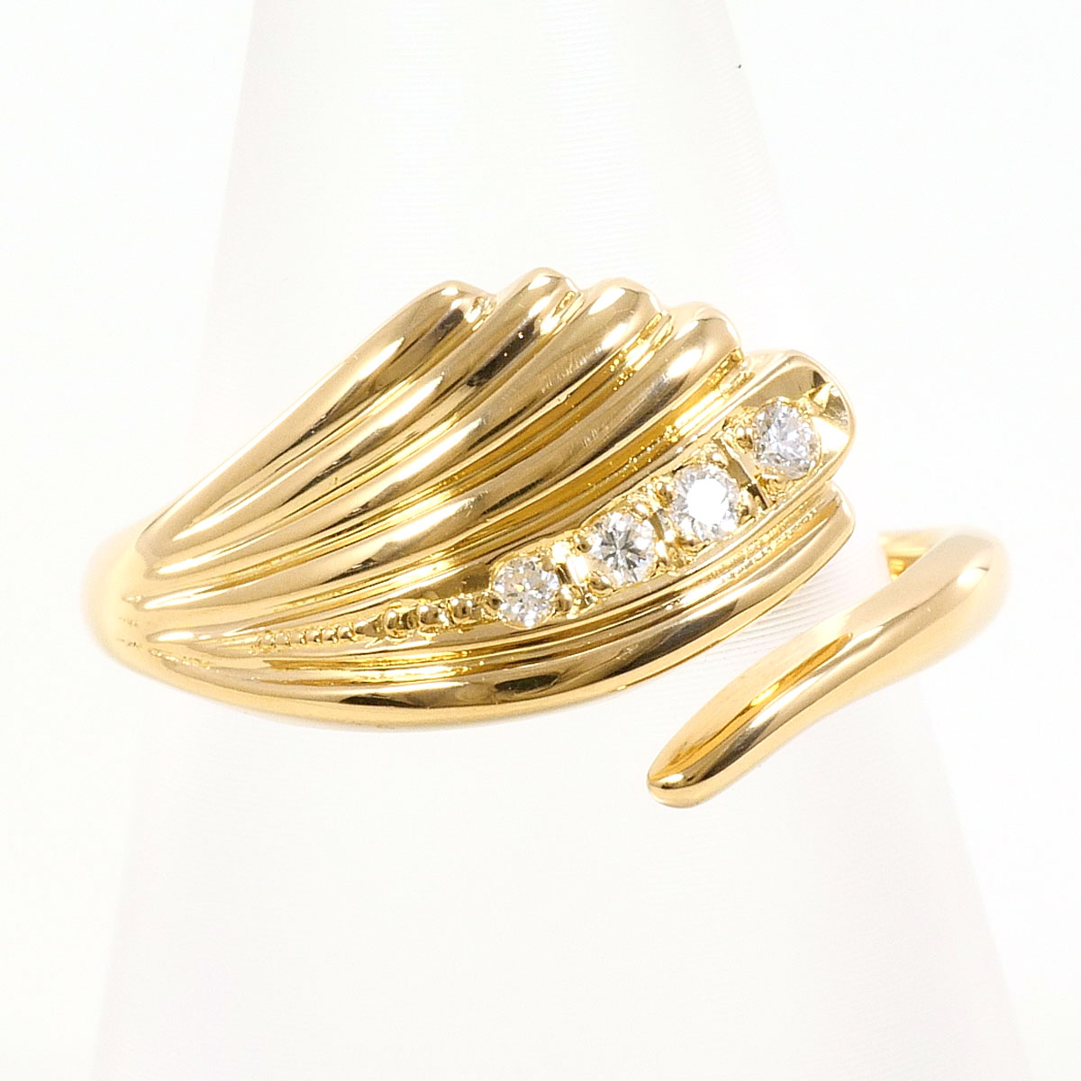 K18 18金 YG イエローゴールド リング・指輪 10.5号 ダイヤモンド（ct刻印なし） 総重量約3.6g 中古