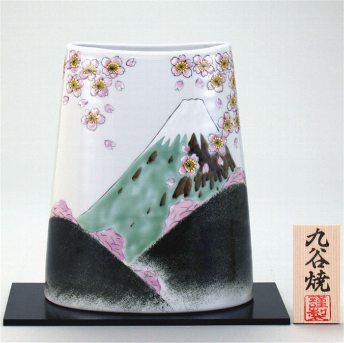 九谷焼 7号花瓶 春の富士 ( 花器 おしゃれ 置物 華瓶 花生け 花入れ 高級 日本製 和風 雑貨