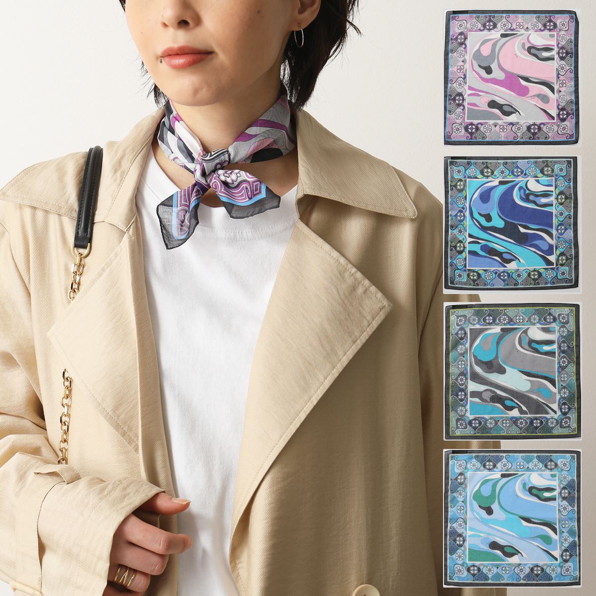 EMILIO PUCCI エミリオプッチ P8052 カラー4色 イタリア製 コットン スカーフ 44×44 レディース