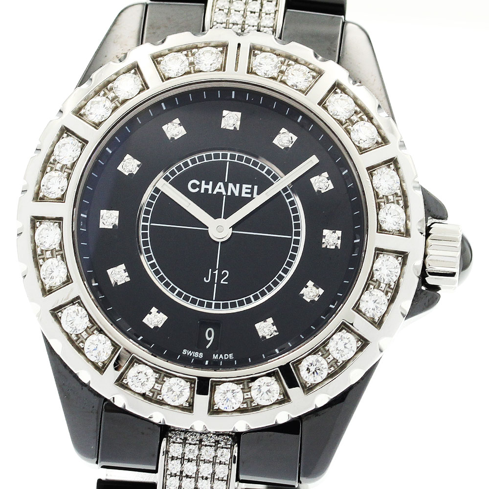 シャネル CHANEL H2428 J12 ブラックセラミック ブレスレットアフターダイヤ クォーツ メンズ 良品 _911558【中古】