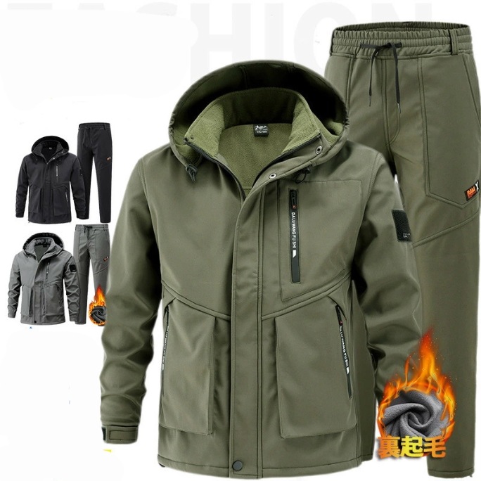 マウンテンパーカー 裏起毛 メンズ 作業服 上下セット ウインドブレーカー 防寒着 ボアパンツ スポーツ アウトドア 自転車 登山ウェア 釣り 秋冬 冬物