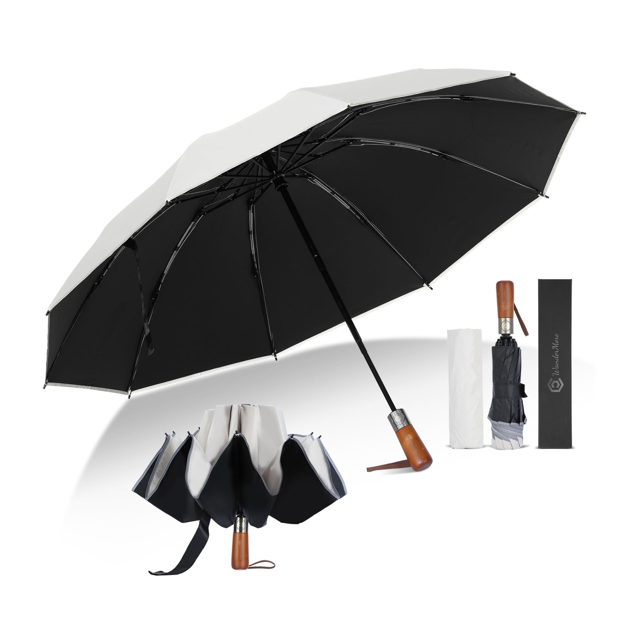 [WanderMore]折りたたみ 日傘 メンズ 大きいサイズ おりたたみ傘 逆折り式 晴雨兼用 折り畳み傘 10本骨 風に強い uvカット 100 完全遮光 遮熱 ワンタッチ 自動開閉 紫外線遮断