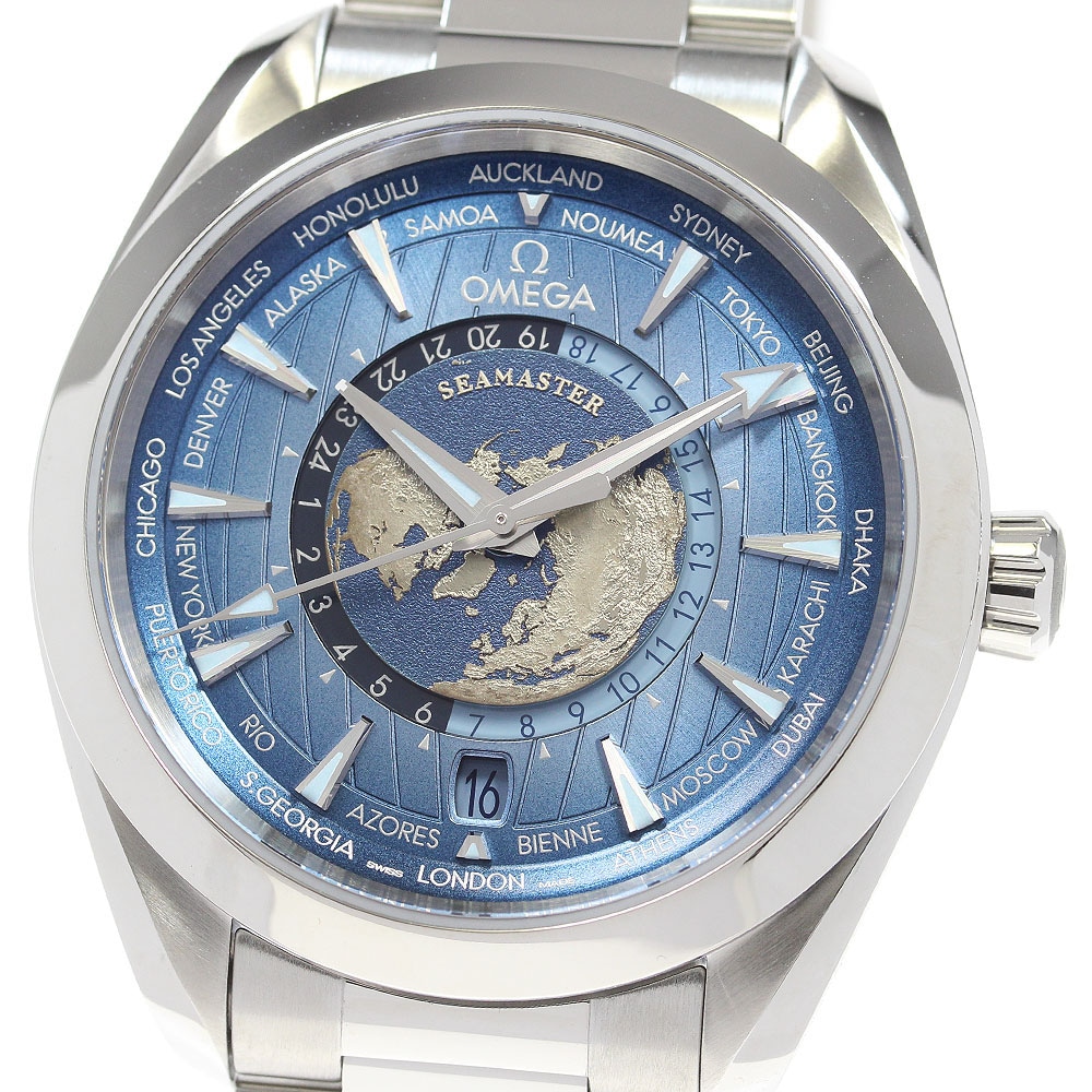 オメガ OMEGA 220.10.43.22.03.002 シーマスター アクアテラ 150M ワールドタイマー 自動巻き メンズ 極美品 箱・保証書付き_868845【中古】