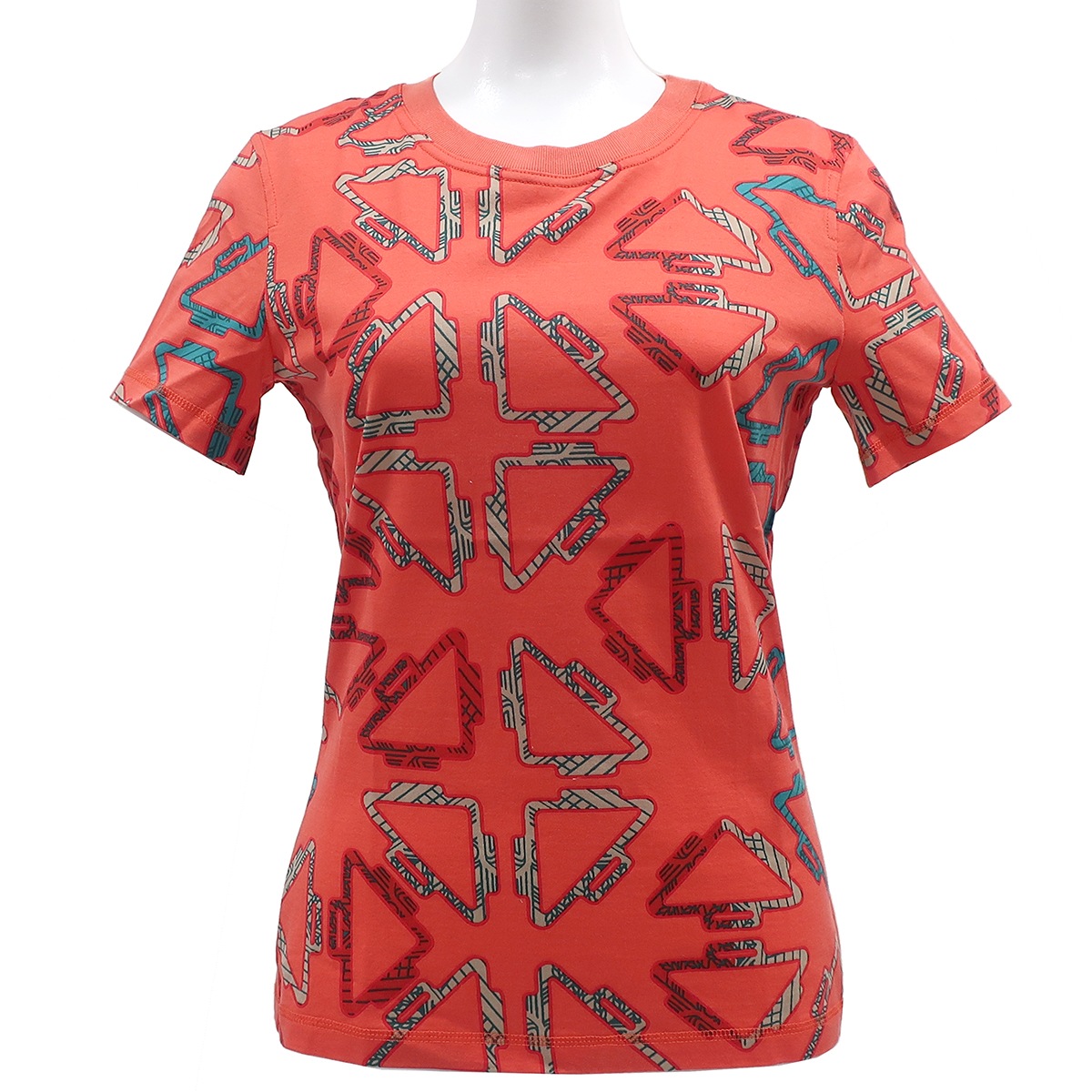 エルメス HERMES 半袖Ｔシャツ マイクロTシャツ コットン サーモン×マルチカラー 34 グリーン ベージュ 【Tatersales/タッタセール】 【中古】 22,248円