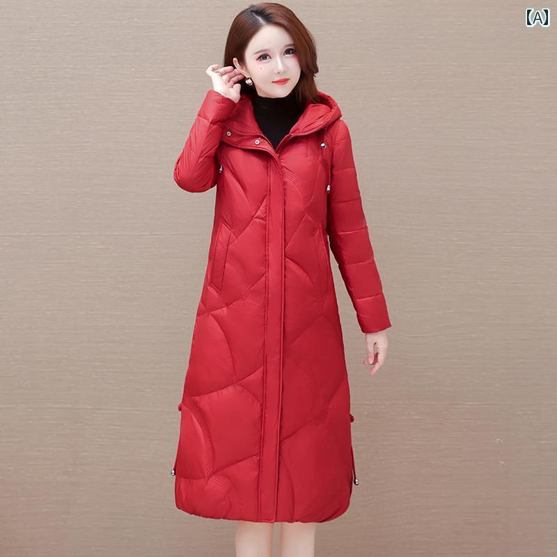 レディース ダウンジャケット 赤い お祝い ダウン 綿 コート 女性 ミドル丈 冬 ワイド 妻 摩耗 ジャケット