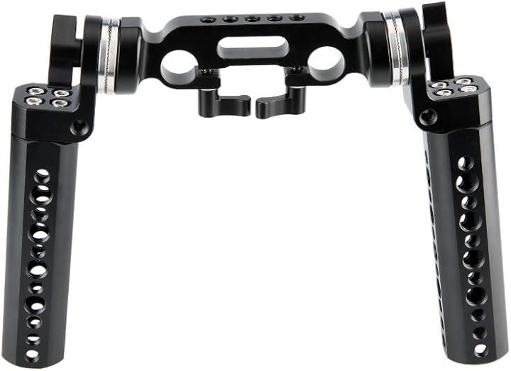 ロゼットハンドルグリップ 2本セット ＋ 15mmダブルロッドクランプ ロゼットアダプター付き 1/4ネジ穴付き ハンドグリップ ロゼット付き DSLRカメラ ―253( ブラック)