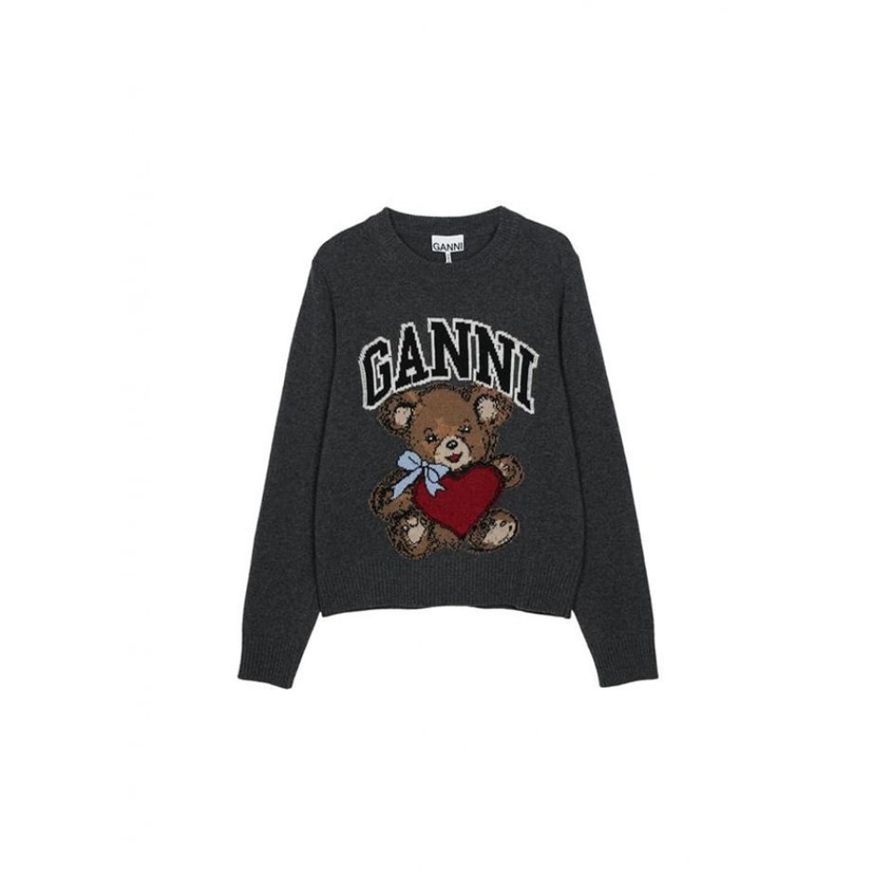 GANI 女性用グラフィックウールミックスベアクルーネックニットグレー K2370-084