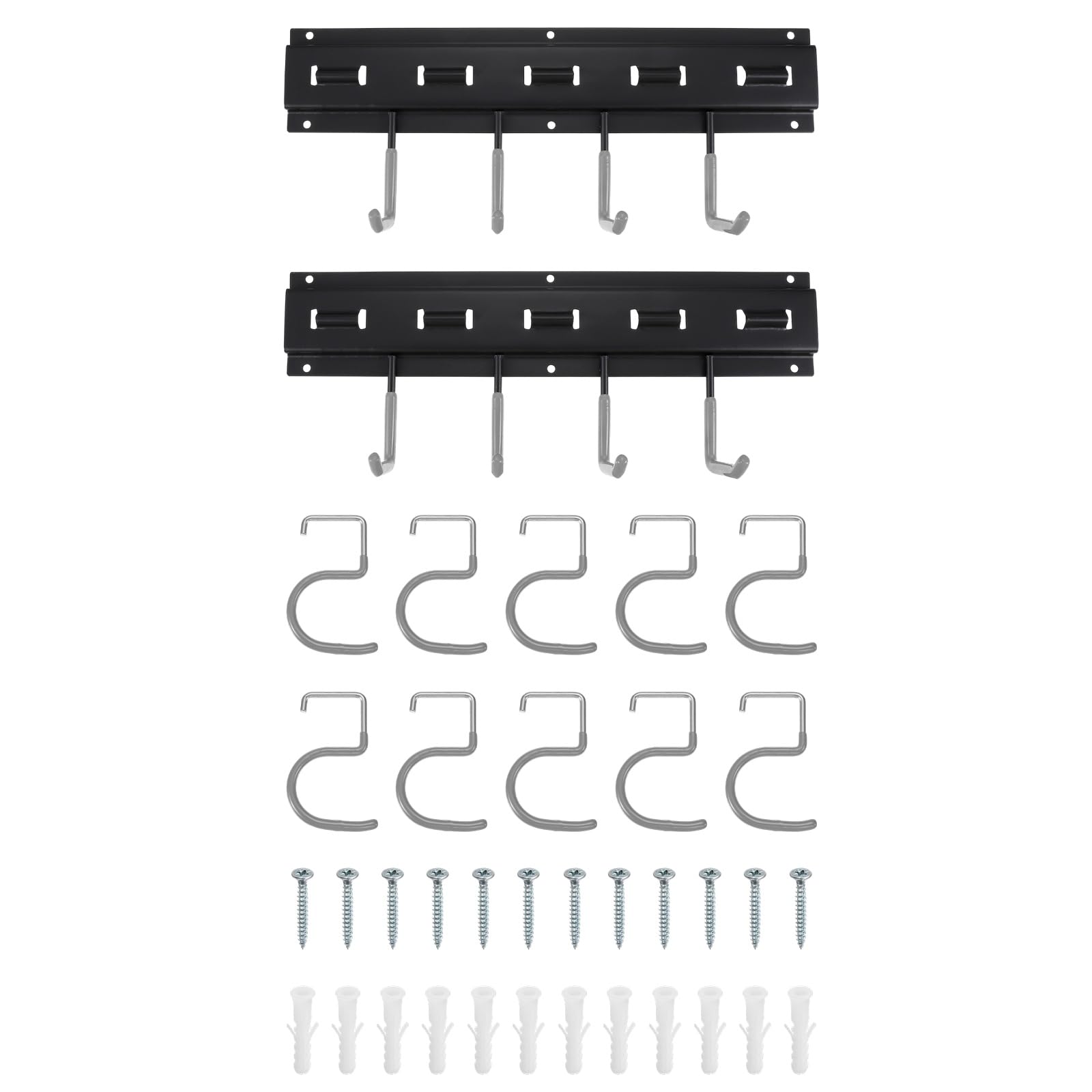 uxcell ガーデンツールレール 8×41cm 2個セット ガレージ収納レール フック付き グレー ツールホルダー 壁掛け ガレージ 庭 地下室用 電動工具 掃除道具 収納可