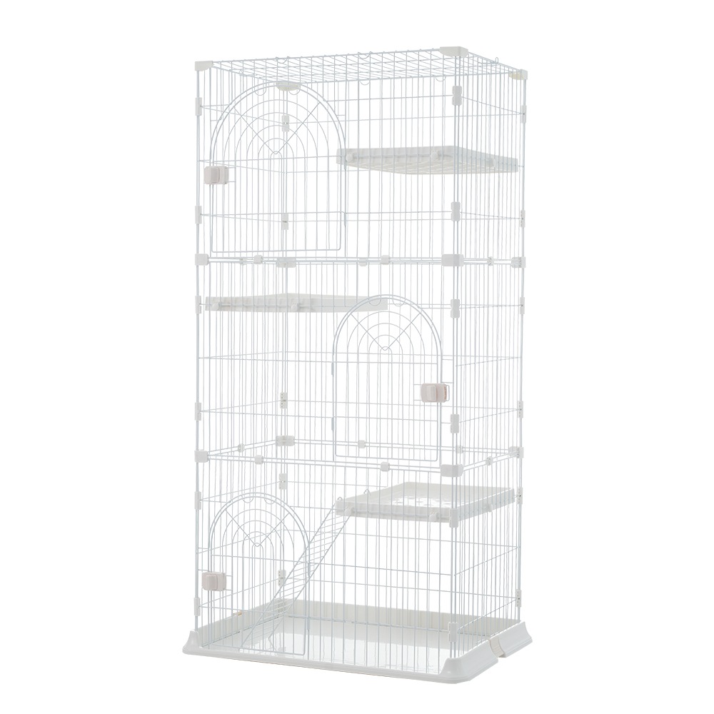 おしゃれ 猫 ケージ キャットケージ 3段 猫ゲージ おしゃれ キャットハウス ネコ ハウス 多段 留守番 保護 脱走防止 多頭飼いペットケージ【ホワイト】【M サイズ】