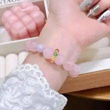 純粋な天然マダガスカル ピンク クリスタル ビーズ ブレスレット スワロフスキー レインボー ラン リング付き ユニークな手作りクリスタル ジュエリー 5,199円