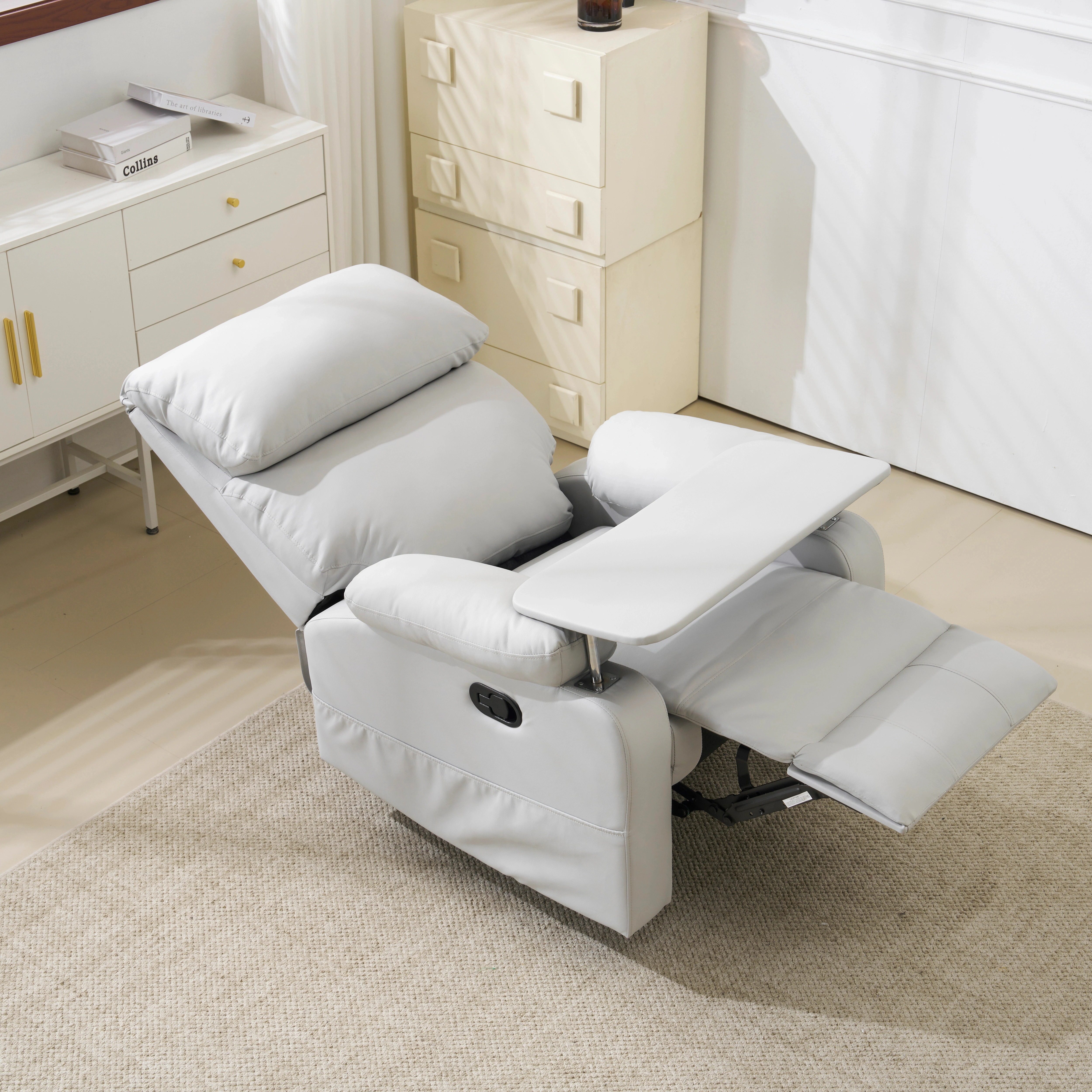 [国内発送]357リクライニングソファー ソファー 1人掛け ゲーミングチェア PU 160度調節可能　テーブル付き PUレザー チェア オットマン一体型 パーソナルチェア 耐圧分散 一人暮らしに最適