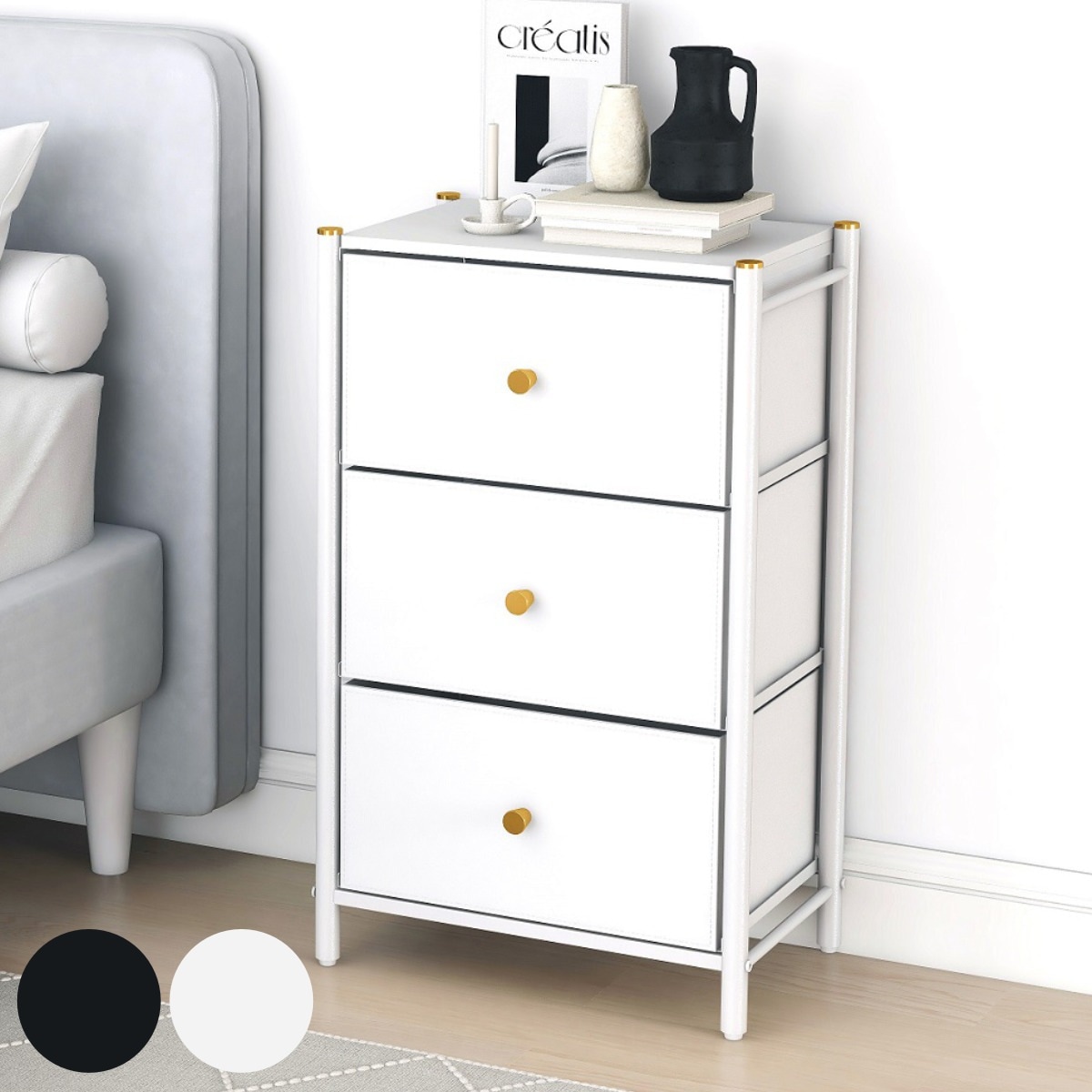 チェスト GOLDVEL エレガントチェスト3段 幅46.5x奥行32.5x高さ75.5cm 収納 引き出し サイドテーブル ミニチェスト ローチェスト ナイトテーブル 小物収納 小物入れ