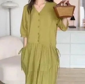 ティアードワンピース レディース ワンピース チュニック ティアード 膝丈 7分袖 バルーン袖