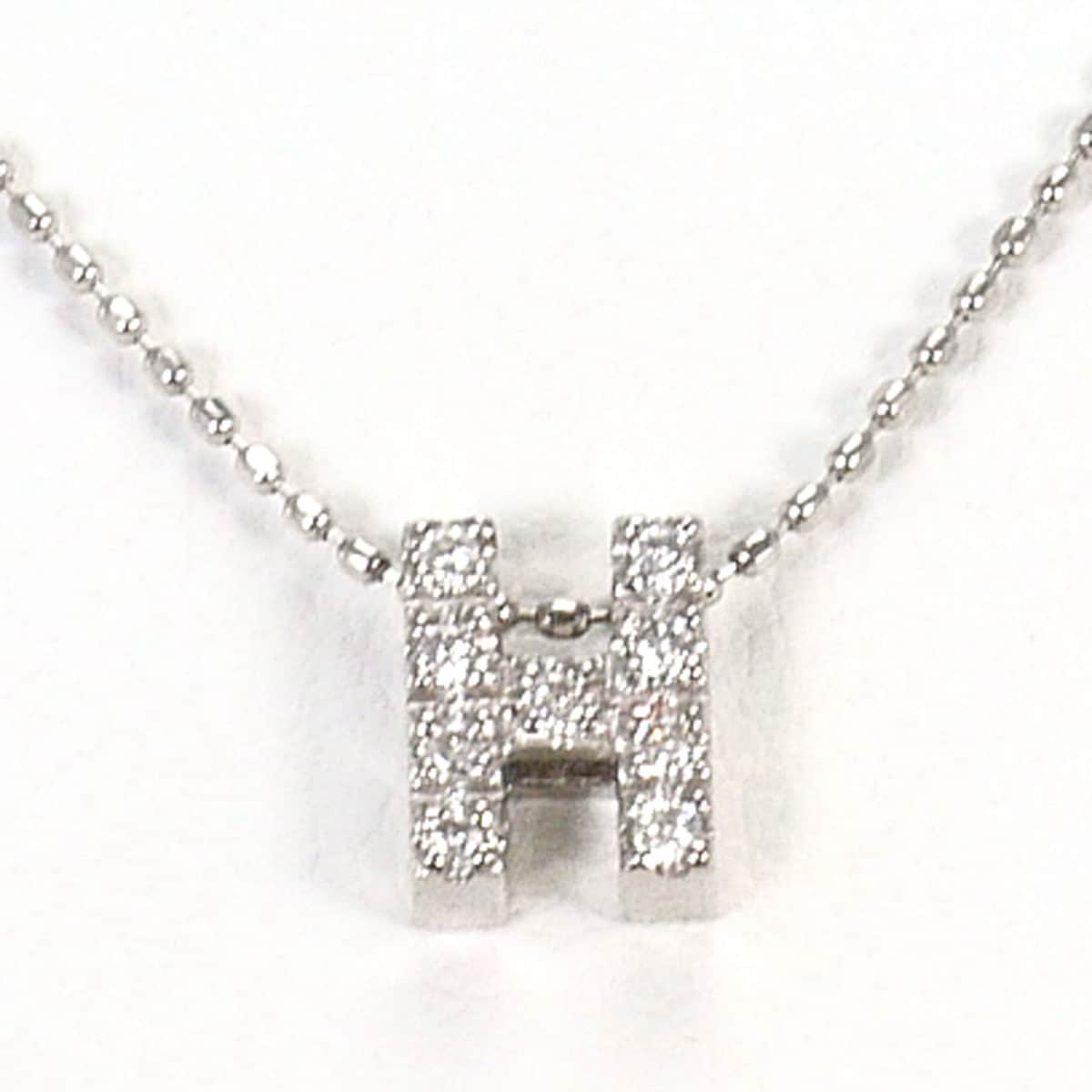 K18 18金 WG ホワイトゴールド ネックレス ダイヤモンド 0.06ct 総重量約1.9g 約40cm 中古