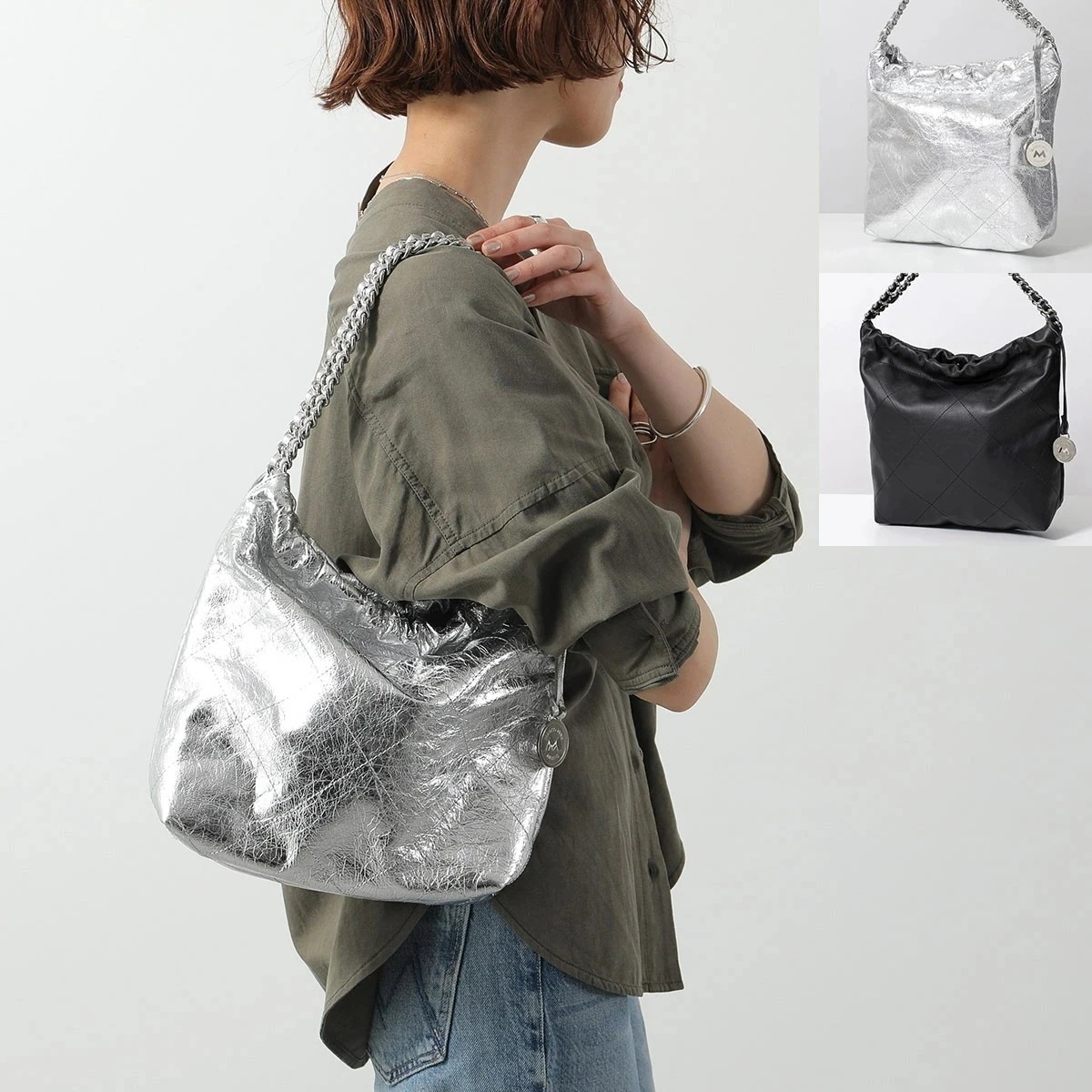 MARCO MASI マルコマージ トートバッグ 3358 レディース レザー メタリック ステッチ チェーン ハンドバッグ 鞄 カラー2色