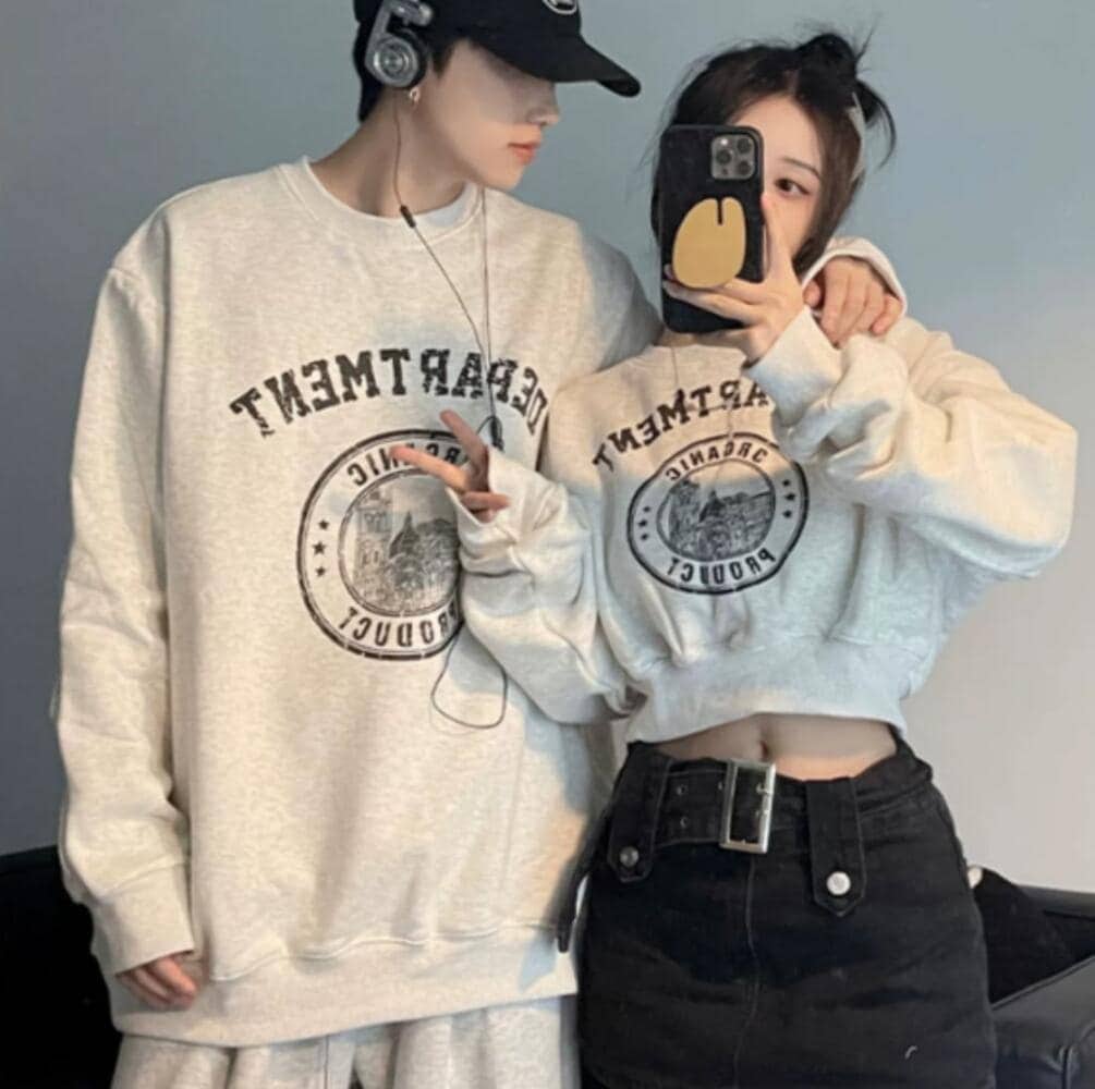 【急速出荷!】スウェット トレーナー トップス 長袖 プルオーバー ドロップショルダー カレッジ カジュアル 韓国ストリート 韓国ガーリー ユニセックス メンズライク