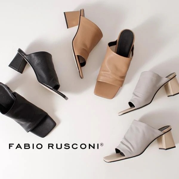 ファビオルスコーニ FABIO RUSCONI 22012 サンダル レディース ミュール 本革 オープントゥ スクエアトゥ ミドルヒール 靴 イタリア