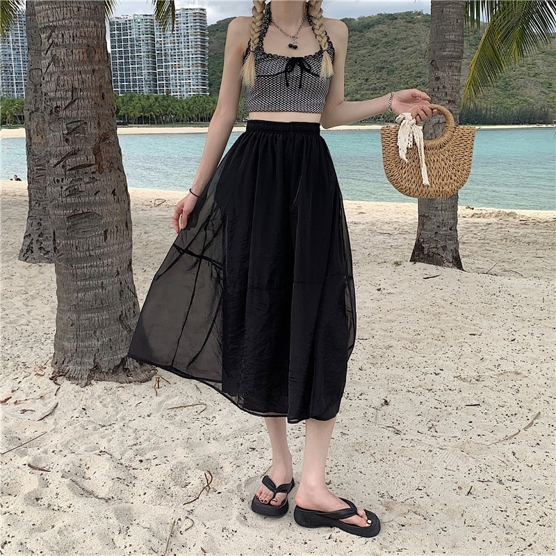 スカート チュールスカート ロング丈 フレア Aライン チュール 透け感 デニム かわいい 可愛い きれいめ シンプル カジュアル 上品 おしゃれ かっこいい 可愛い 女子 こなれ感