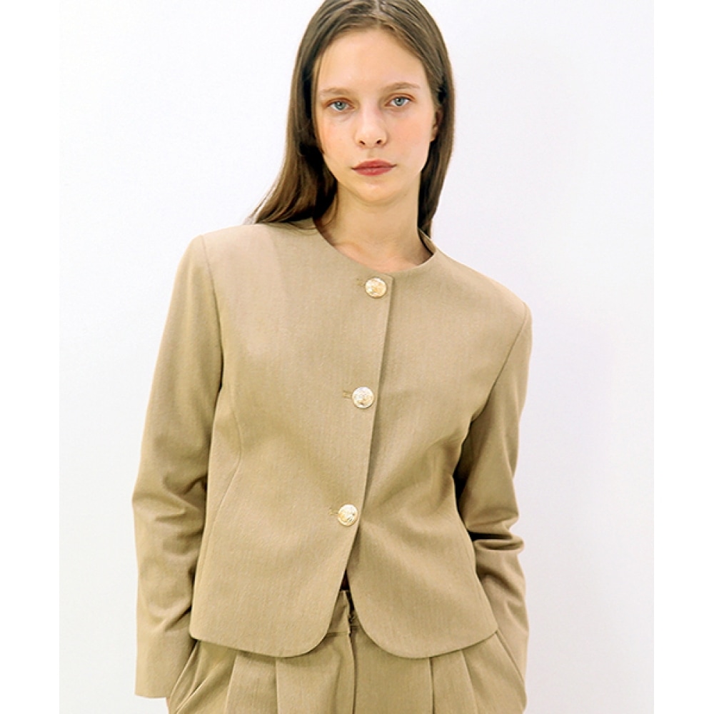 ダメージニーモニックラウンドネックフォーマルベージュジャケット_ラウンドネックフォーマルベージュJK
