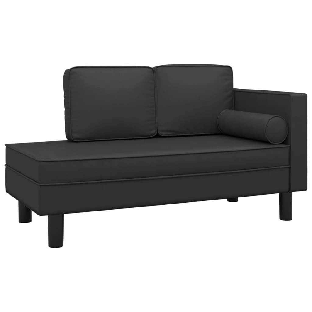 vidaXL シェーズロング クッション＆ボルスター付き ブラック 合成皮革 シェーズロングチェア シェーズチェア ベッドルームシェーズロング シェーズラウンジソファ モダンシェーズラウンジ