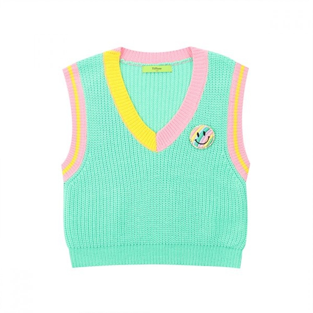 ティファニー グリーン 配色 ニット ベスト T31KCW011