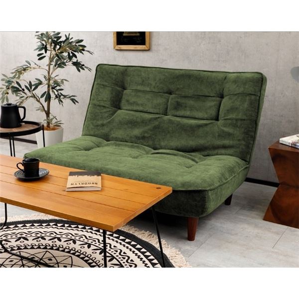 ローソファー 2人掛け ハイバック コーデュロイ生地 脚部：ブラウン リクライニング 日本製 リビング