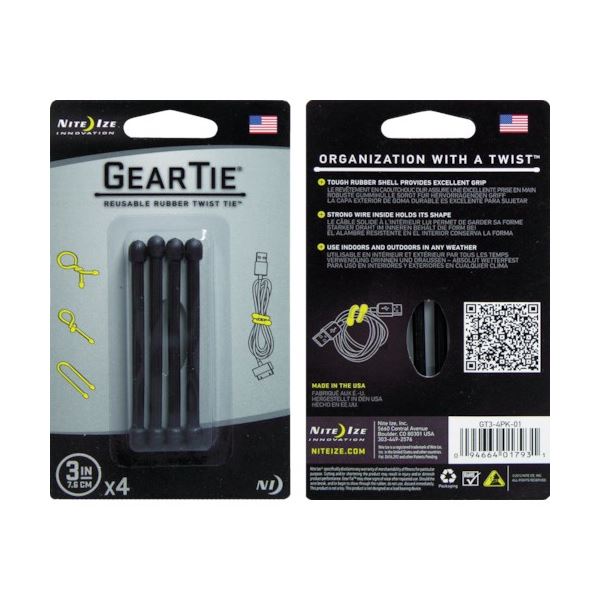 （まとめ）シームーン NiteIze ギアータイ 3インチ ブラック 1パック（4個）[x5]