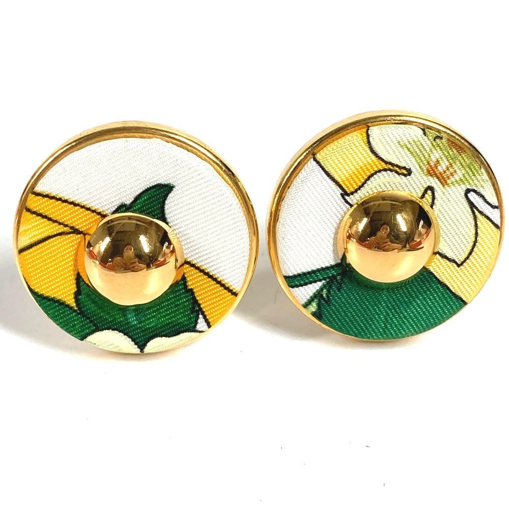 イヤリング 総柄 ラウンド ロゴ ヴィンテージ アクセサリー ジュエリー シルク グリーン