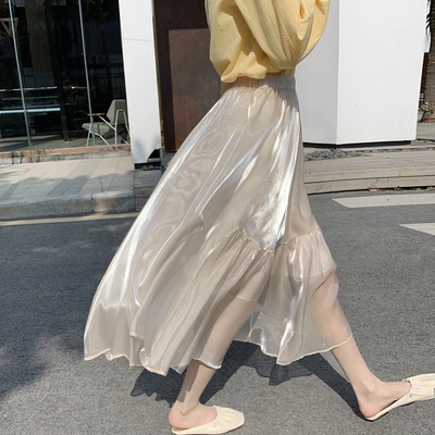 スカート ボトムス ロングスカート チュールスカート ミモレ ミモレ丈 ロング ロング丈 ミディアム丈 Aライン ハイウエスト 透け感 シースルー 薄手 かわいい 大人可愛い きれいめ シンプル 大人