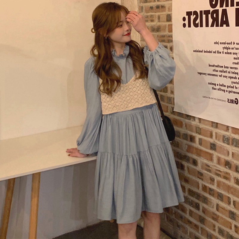 【送料無料】レディース 2カラー ワンピース フリルネック ティアード ビスチェ付き