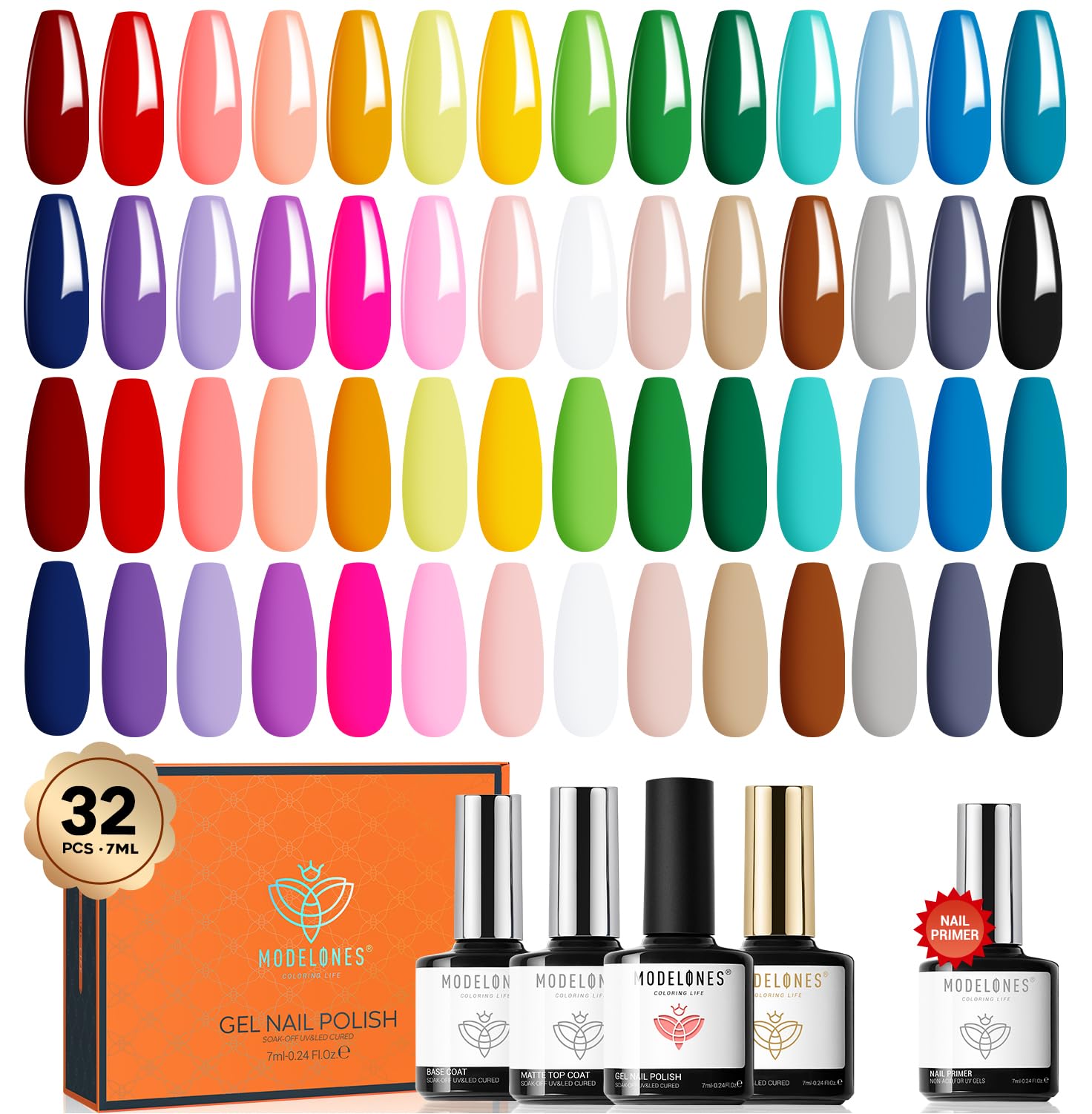Modelones ジェルネイルポリッシュ カラージェル カラージェル セット 32枚のジェルマニキュアセット 28色+4 7ml ジェルネイルキット カラージェル ジェルネイル カラー