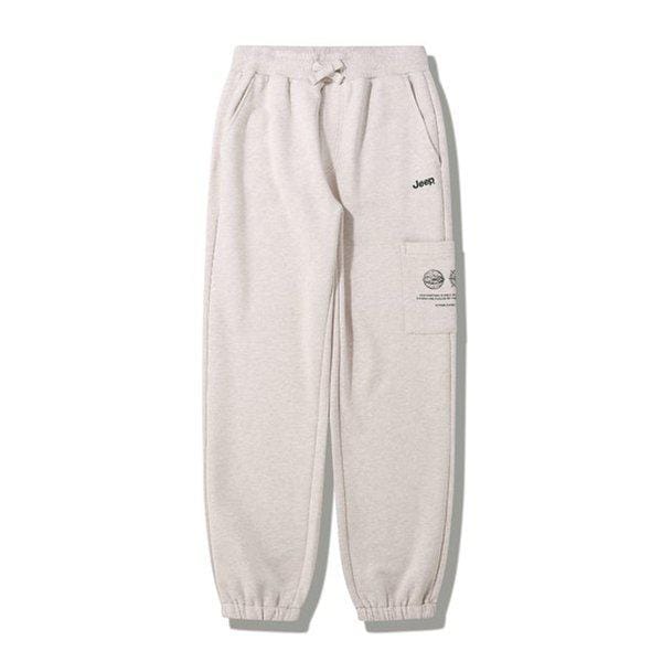 JQ3TSU902 メランジベージュ 男女共用コンパスプリントポケットジョガー トレーニングパンツ