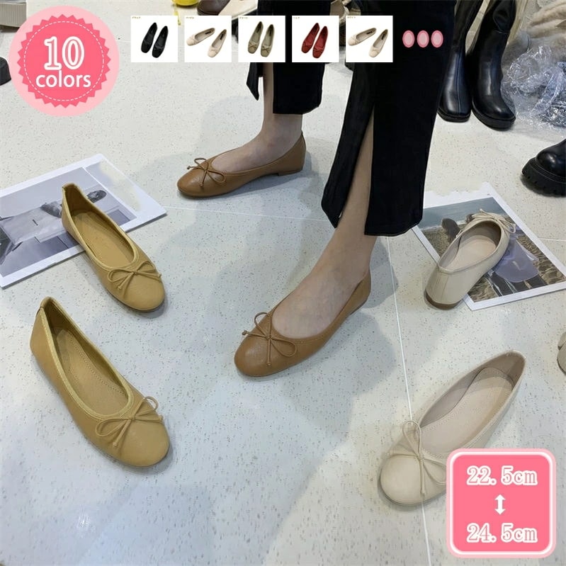 1000円OFFクーポン 低反発 パンプス ラウンドトゥ レディース ペタンコ スムース リボン セクシー 美脚 フラットシューズ お呼ばれ ブラック フォーマル カジュアル デート お出かけ バレエ