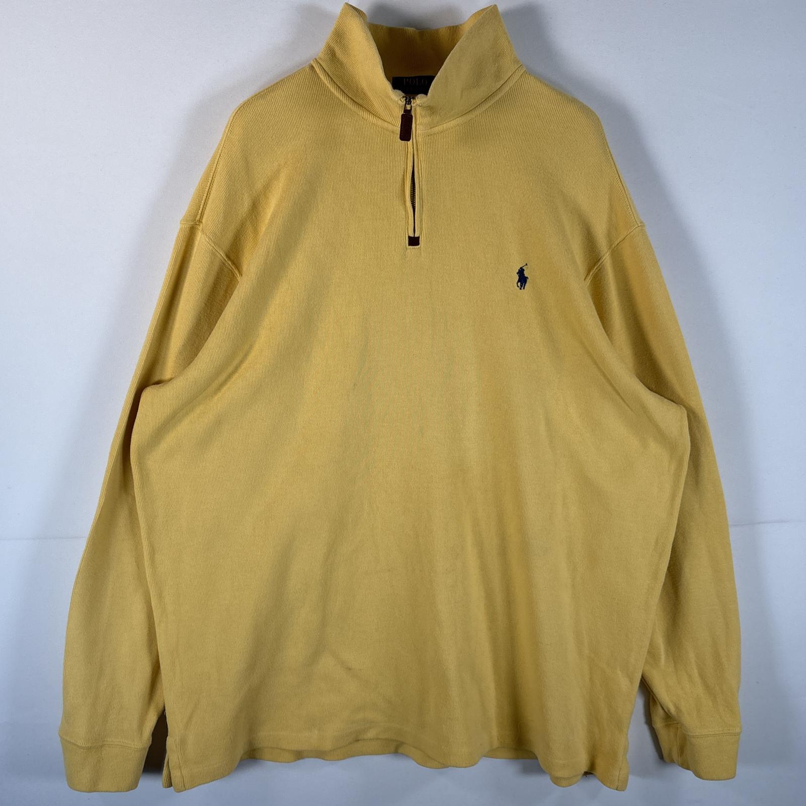 古着 スウェット ハーフジップ ワンポイントロゴ刺繍 大きいサイズ ニット XXL イエロー メンズ