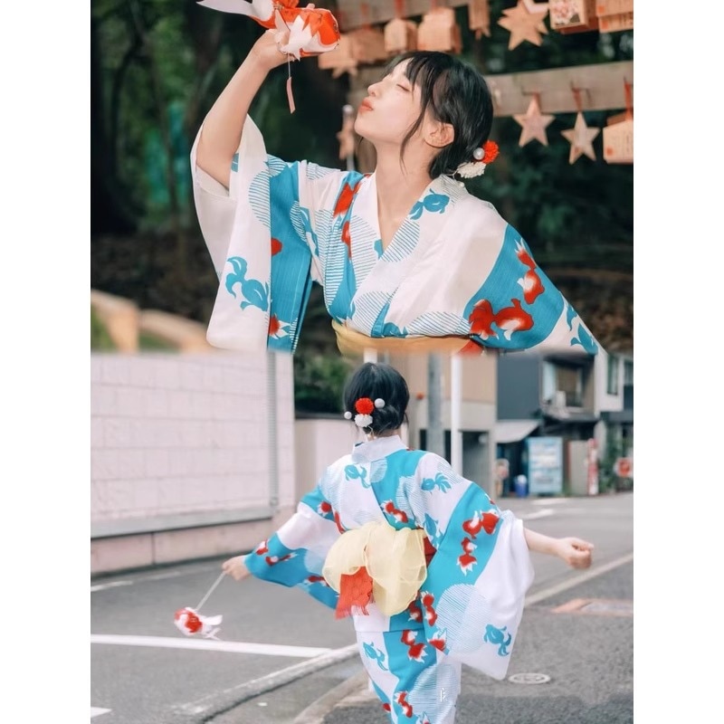 【本日限定2025new】 浴衣 金魚柄 レディース ブルー 着物 女性和服 女性浴衣 ゆかた