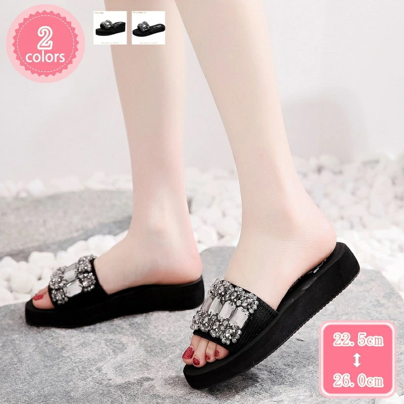 1000円OFFクーポン サンダル レディース ラインストーン 歩きやすい 厚底サンダル 6cmヒール 海 女子 ビーチサンダル おしゃれ かわいい ビーサン 軽量 可愛い 大きいサイズ 大人 痛くな