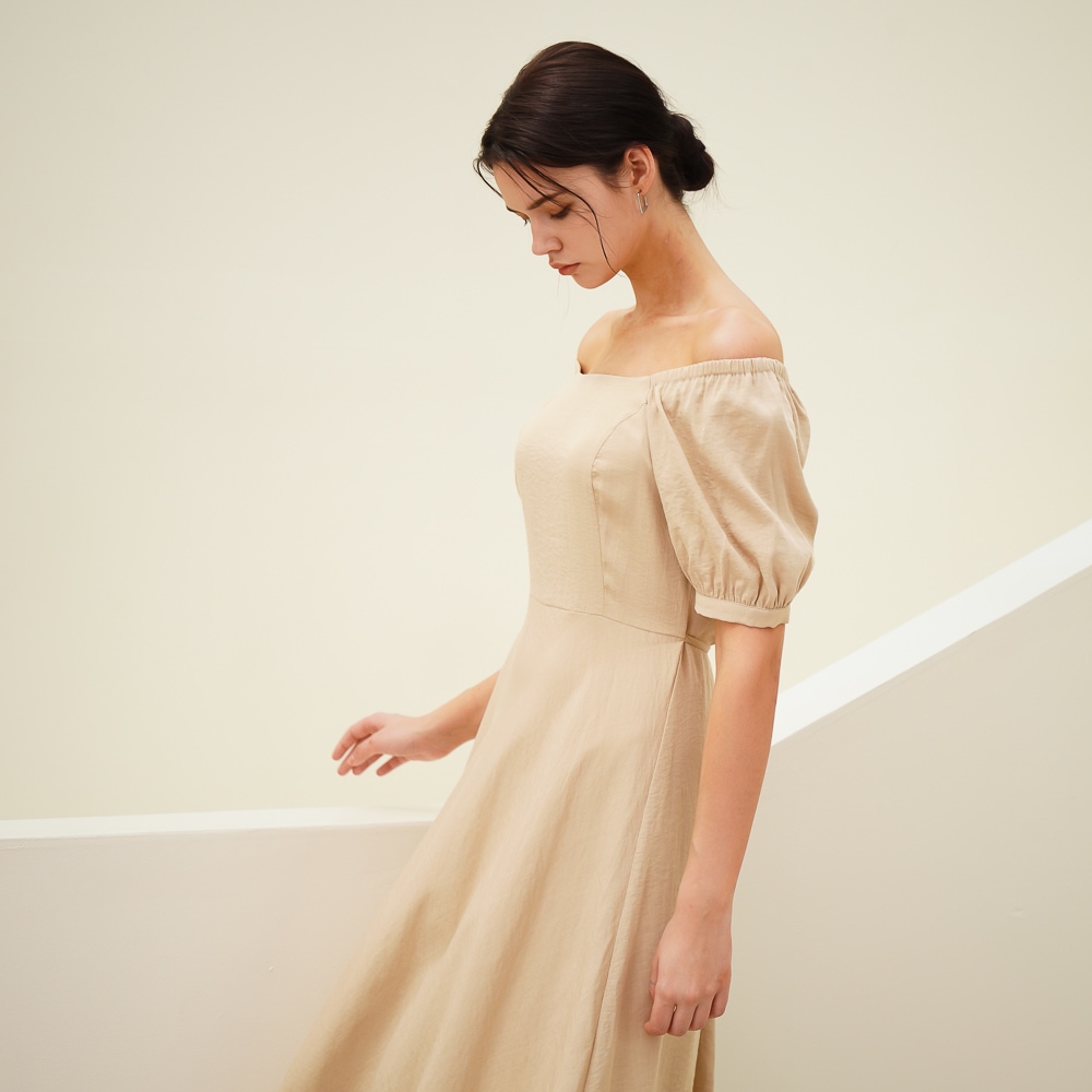 ACUD スクエアネックバルーンドレス_ベージュ