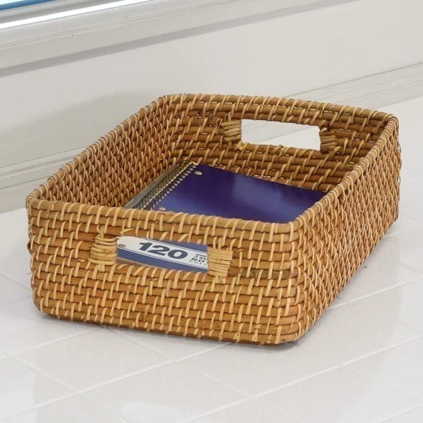 収納ボックス　横型　ラタン　籐製　1／2サイズ　幅36奥行26高さ12cm　カラーボックス　インナー