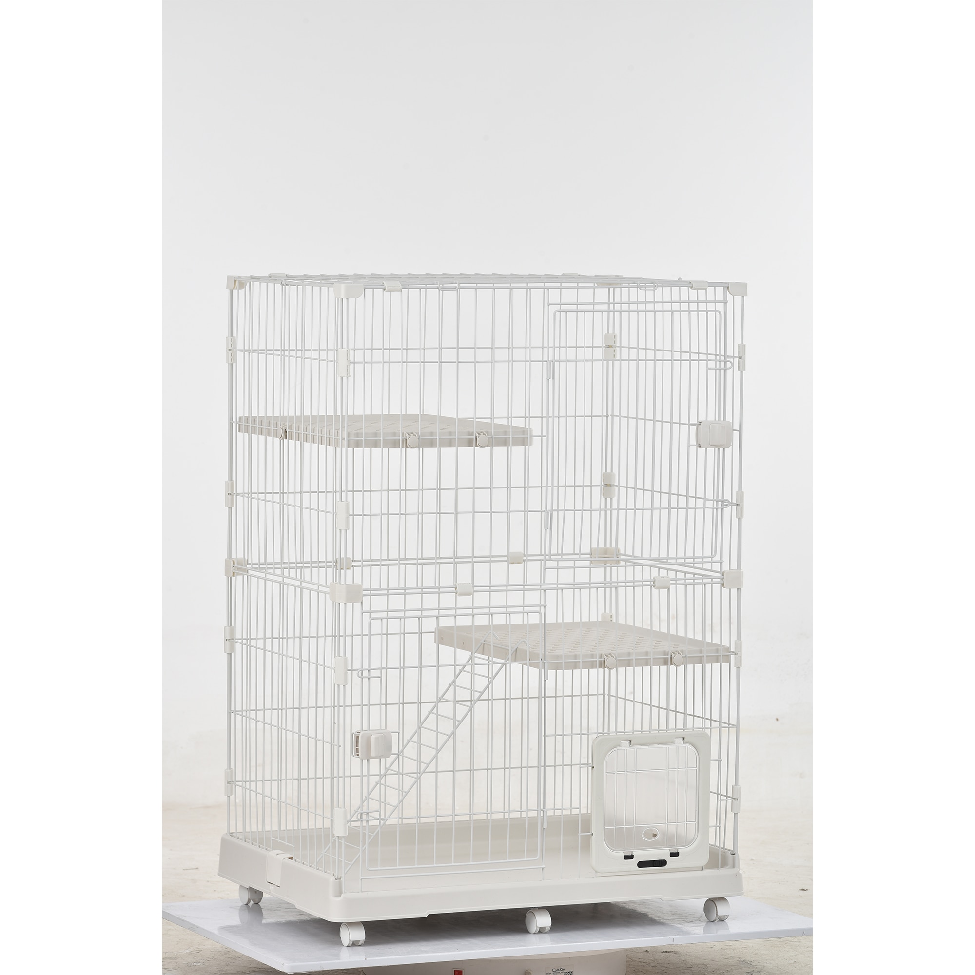 【2025新作 即納品 人気製品】猫 ケージ 収納型 キャットケージ 2段 1段2段可能 キャスター付 キャットハウス 【ホワイト】