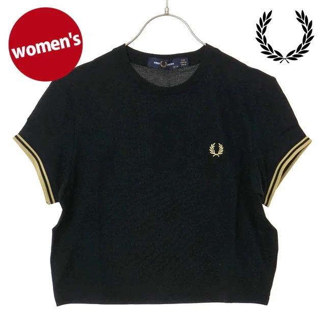 メール便 レディース ティップドピケTシャツ [G2171-90A] トップス 半袖 クロップド丈 BLACK/CHAMPAGNE 正規取扱店
