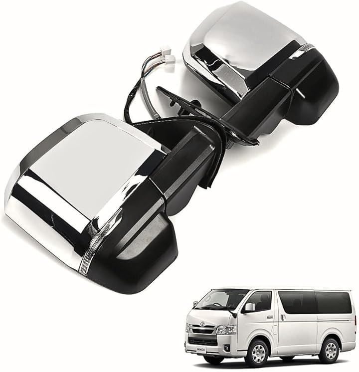 ハイエース200系 全型式対応 6型ルック ドアミラー クロームメッキシルバー 補助ミラー付 電動格納 LEDウインカー ミラー角度調整 カプラーON 左右セット(クロムメッキ) 24,708円
