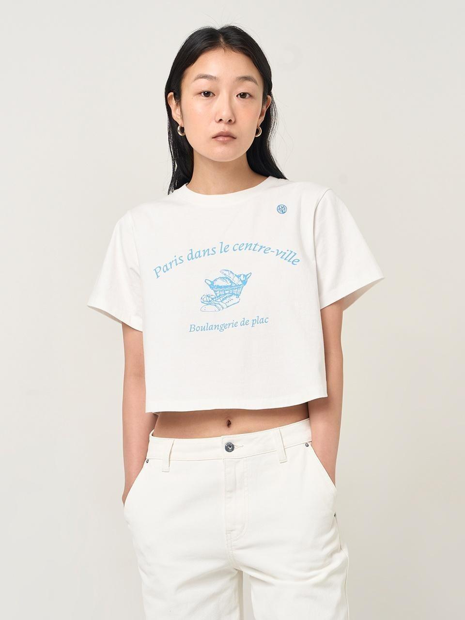 【PLAC】 CROP SLIM FIT T-SHIRTS : WHITE