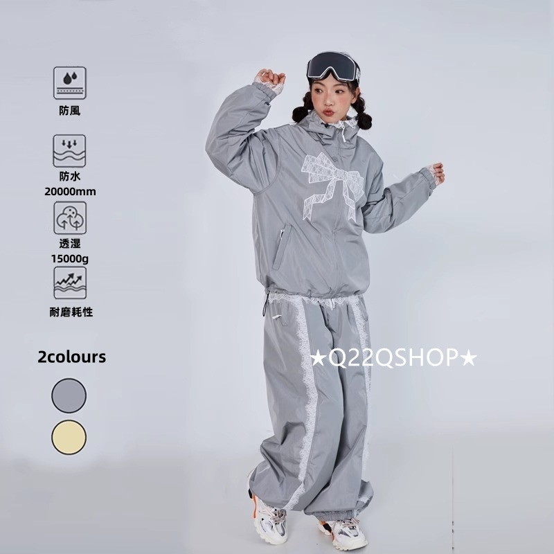スノーボードウェア 2025 上下セット メンズ レディース パンツ リボンレース ジャケット アウター ウィンタースポーツ 3Lセットアップ スキーウェア スノボウェア スノー 韓国風防水