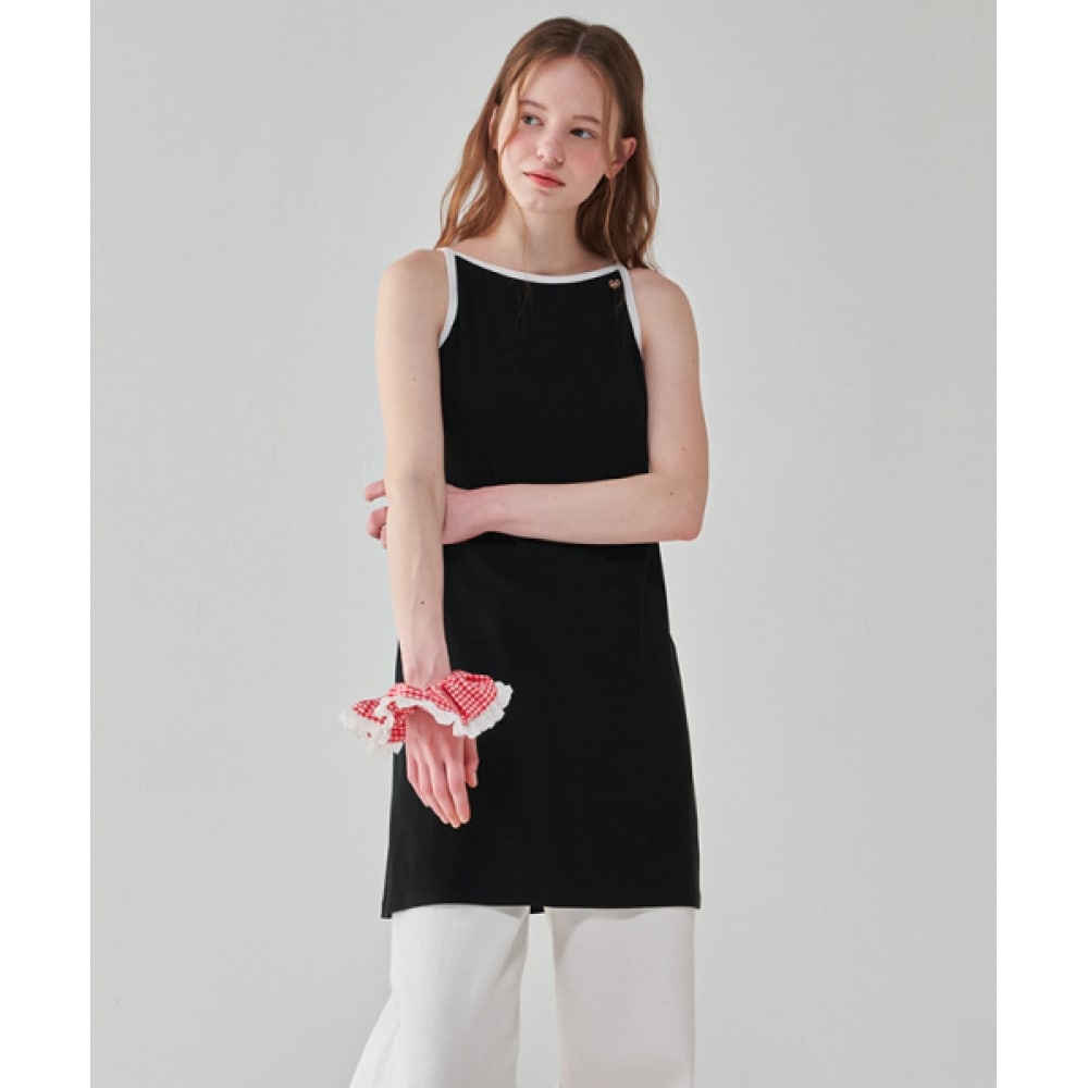 RONRON ボートネックスリーブミニドレスブラック