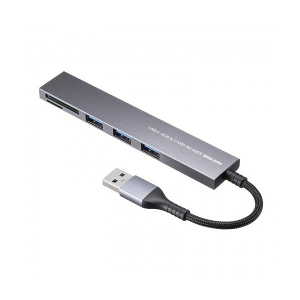 （まとめ） サンワサプライ USB 5Gbps 3ポート スリム ハブ（カードリーダー付き/USB A接続） USB-3HC320MS 1個 [x2セット]